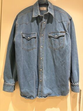 Canary Island New western light blue fancy inlay snap button unisex denim shirt